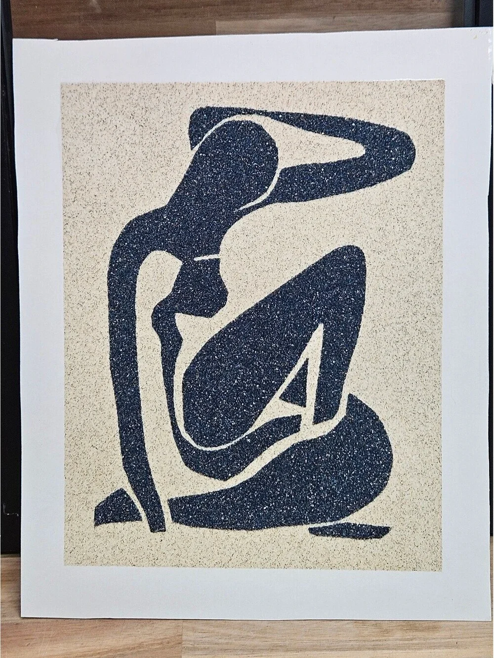 Vintage Framed Matisse Style Black Seated Female Silhouette Textured Sand Art